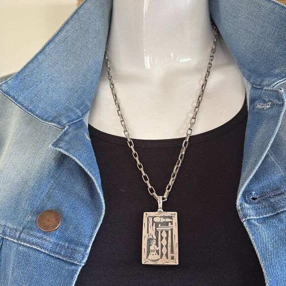 FJ Henry Signed Navajo Reversible Sterling Silver Turquoise Multi-Stone Necklace - Picture 5 of 14